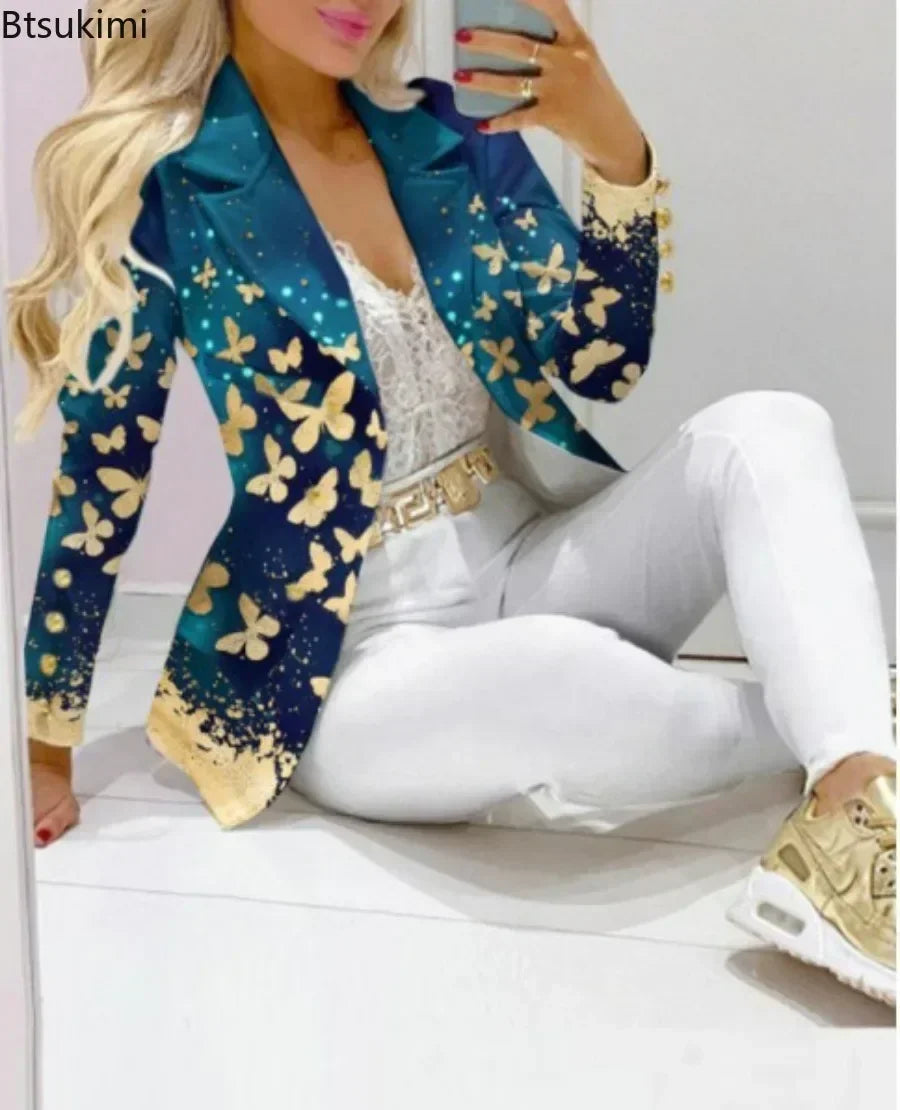 2025 feminino formal jaqueta e calças senhora do escritório outfits outono feminino duas peças conjunto impressão blazer casaco & calças terno conjuntos femininos