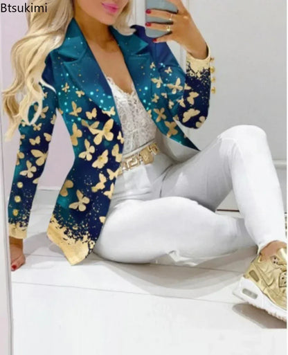 2025 feminino formal jaqueta e calças senhora do escritório outfits outono feminino duas peças conjunto impressão blazer casaco & calças terno conjuntos femininos