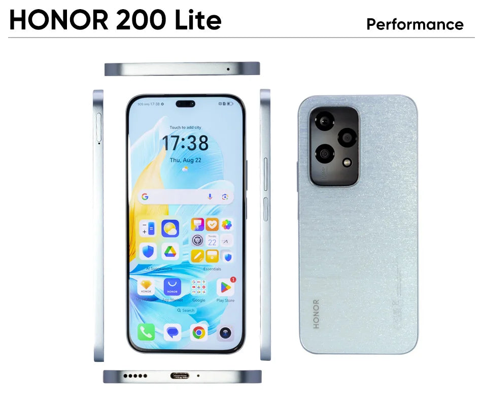 Versão global honor 200 lite 5g smartphone Mediatek dimensão 6080 6.7 "90hz display amoled 108mp câmera principal 4500mah bateria