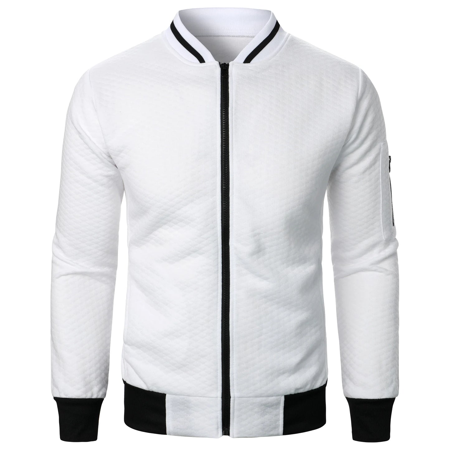 Top masculino com zíper waffle, gola stand, capuz casual, outono e inverno