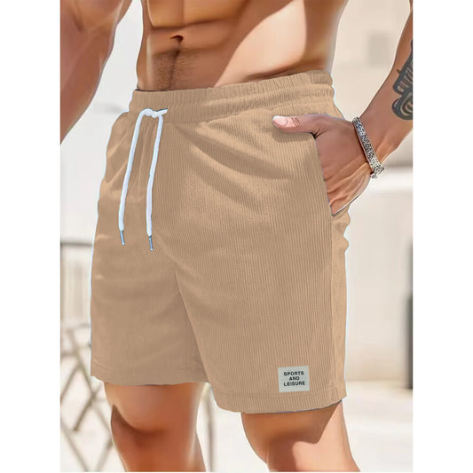 Verão nova cor sólida rendas sweatpants veludo simples trimestre shorts masculinos calças casuais