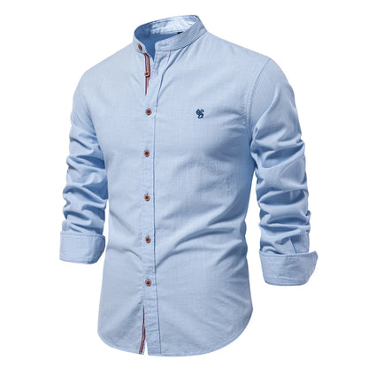 AIOPESON 100% Algodão Camisa Social Homens Cor Sólida Manga Longa Camisa de Marca de Alta Qualidade para Homens Primavera Stand Camisas Masculinas Casuais