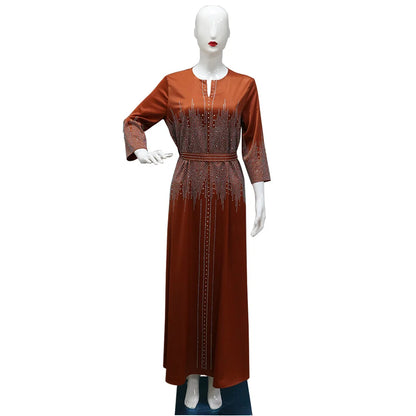 Vestido muçulmano de cetim para mulheres, Abaya Dubai, roupão de jantar, roupas diamantadas, moda