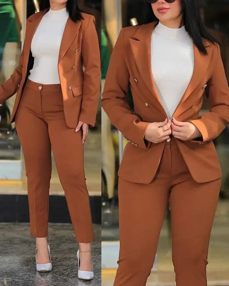 2025 feminino formal jaqueta e calças senhora do escritório outfits outono feminino duas peças conjunto impressão blazer casaco & calças terno conjuntos femininos
