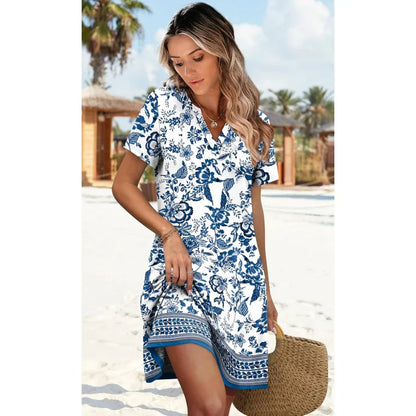 Vestidos de moda para mulheres 2025 casual verão com decote em v vestido de convidado de casamento manga curta moda praia férias roupas