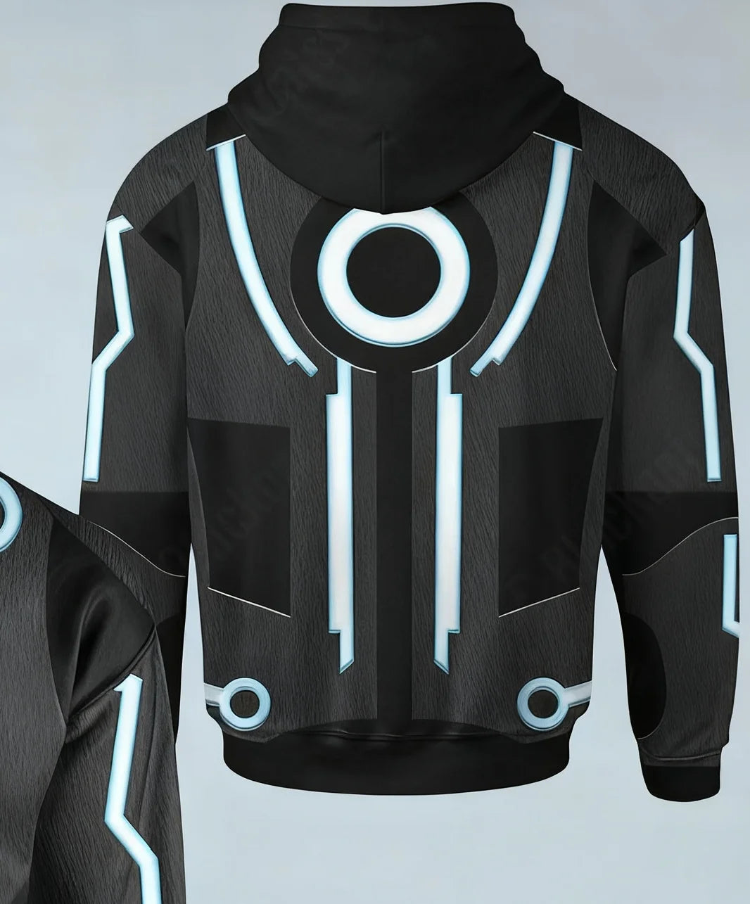 Moletom masculino com tema TRON azul claro, padrão de circuito de ficção científica, roupa casual diária para outono inverno, ideal para camadas ou agasalhos