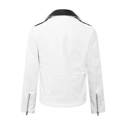 2025 masculino novo bonito, novo zíper oblíquo, jaqueta de couro PU locomotiva combinando com cores casuais