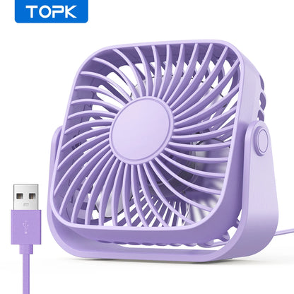 TOPK 4 Polegadas USB Mini Ventilador Portátil para Acampamento, Ventilador Pessoal de Mesa Silencioso de 3 Velocidades, 360 ° Ajuste de ventiladores de pé para sala de casa