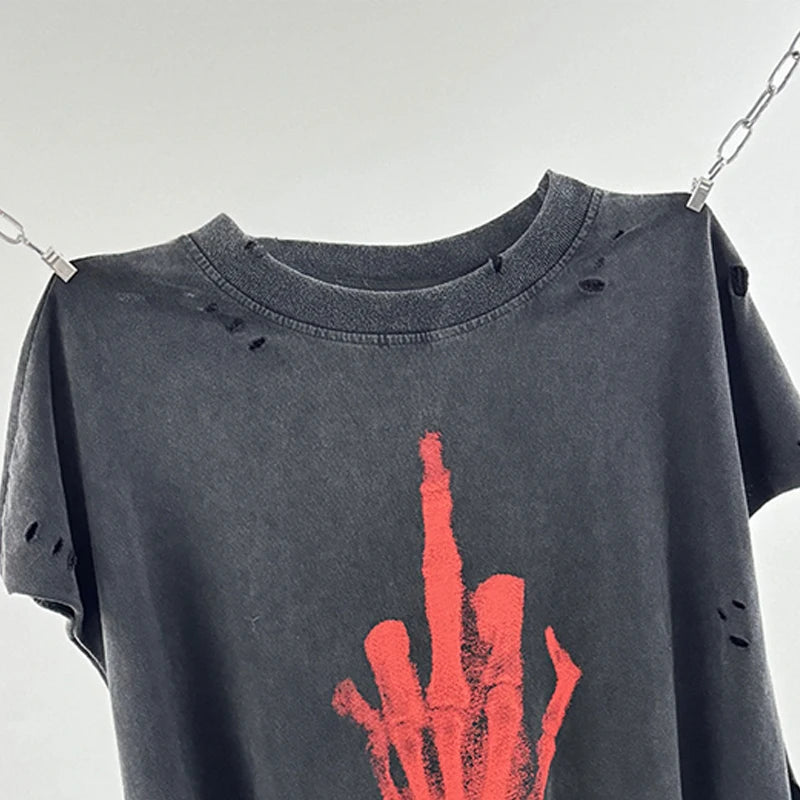 Crânio vermelho impressão de dedo buraco danificado saint tanque t das mulheres dos homens streetwear colete de grandes dimensões vintage washe preto sem mangas t camisa