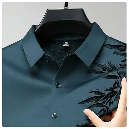 Outono inverno mais lã camisas masculinas impressão anti-rugas térmica turn-down colarinho manga longa banquete único breasted topos