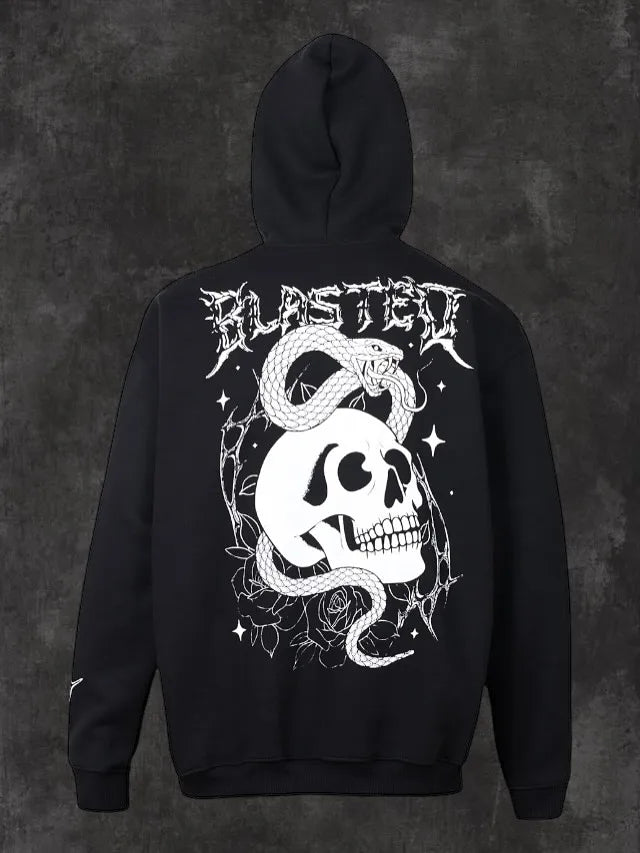 Masculino preto com capuz solto ajuste estilo rua gótico hoodie com punho impressão elegante casual urbano manga longa pulôver design na moda