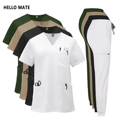 Unissex uniformes cirúrgicos clínicos beleza spa workwear mulher enfermeira médica esfrega conjunto dentista calças superiores terno de enfermagem de alta qualidade