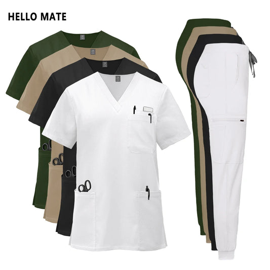 Unissex uniformes cirúrgicos clínicos beleza spa workwear mulher enfermeira médica esfrega conjunto dentista calças superiores terno de enfermagem de alta qualidade