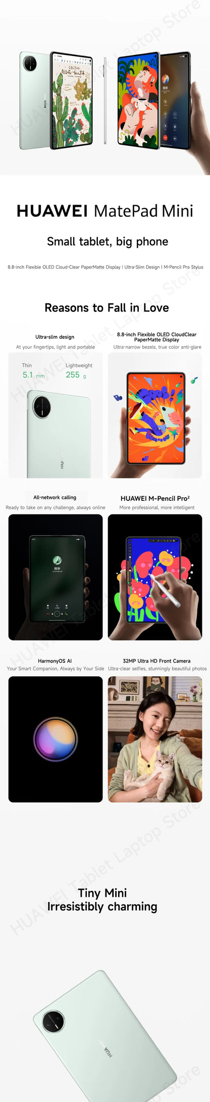 HUAWEI MatePad Mini Tablet LTE/WiFi7 8,8 polegadas OLED 2,5K 120Hz 12GB 256GB/512GB HarmonyOS 5.1