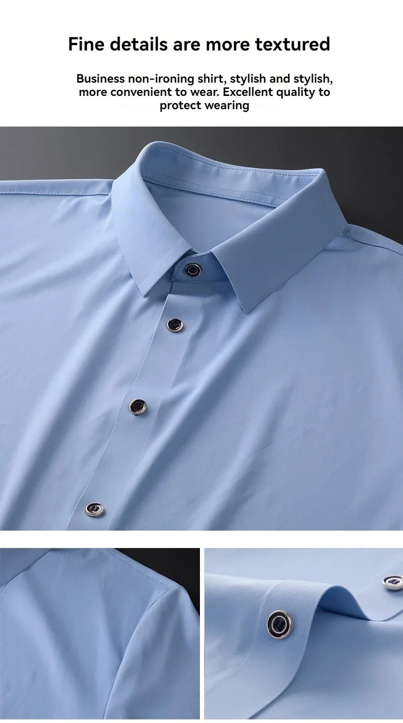 Nova alta qualidade de seda gelo negócios masculinos casual camisa de manga curta verão ultra-fino respirável esportes ao ar livre cor sólida topo