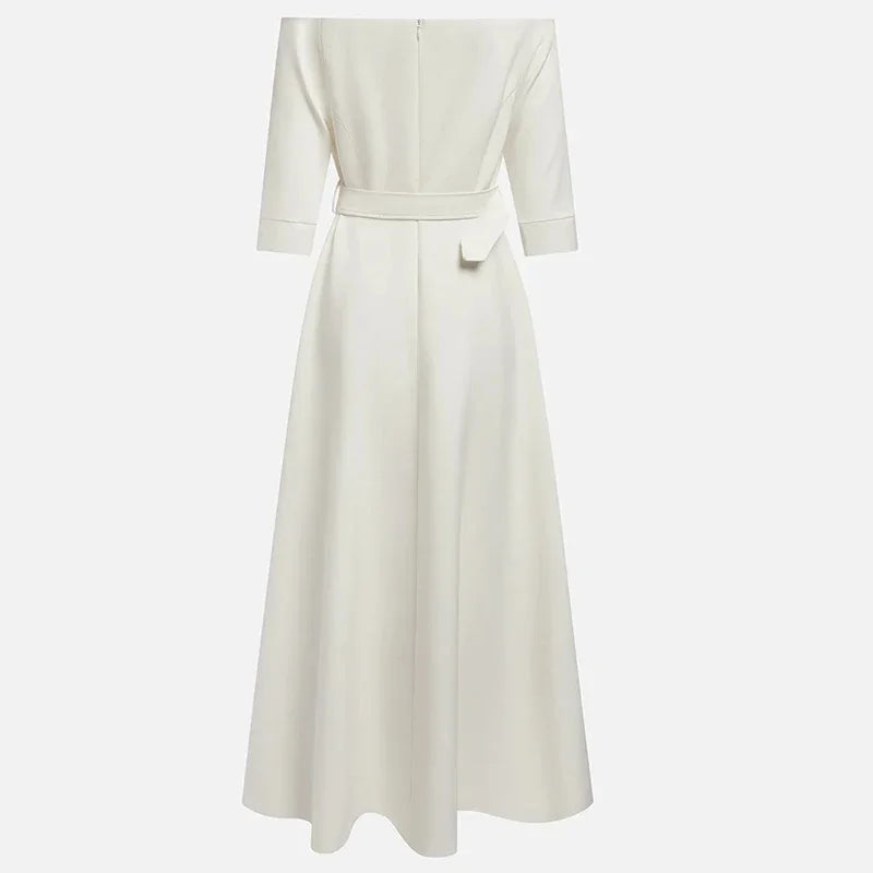 Vestidos de festa elegantes para mulheres um ombro meia manga cintura alta a linha vestido longo feminino vestido de escritório branco
