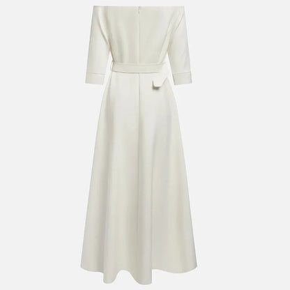 Vestidos de festa elegantes para mulheres um ombro meia manga cintura alta a linha vestido longo feminino vestido de escritório branco
