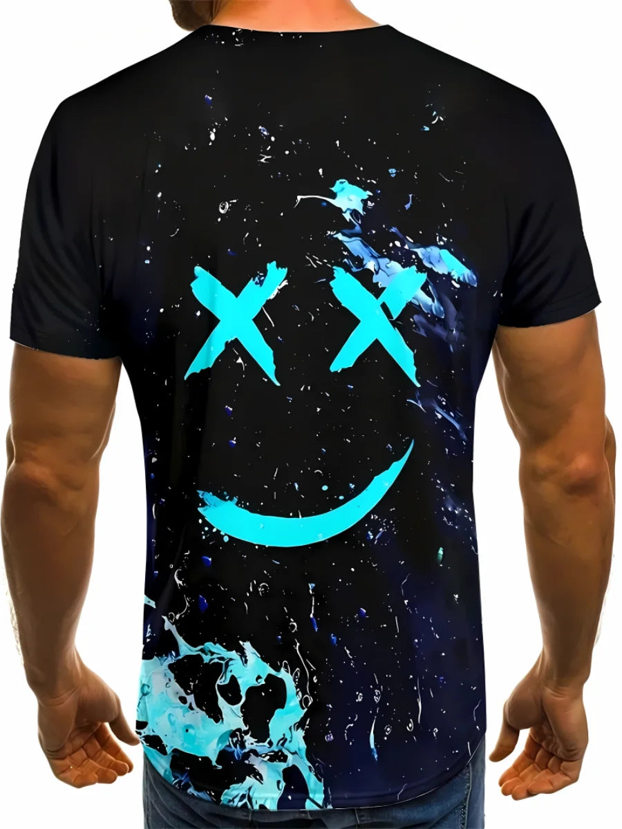 Camiseta masculina de verão com estampa de desenho animado, camiseta leve respirável de poliéster para homens, conjunto de shorts de manga curta