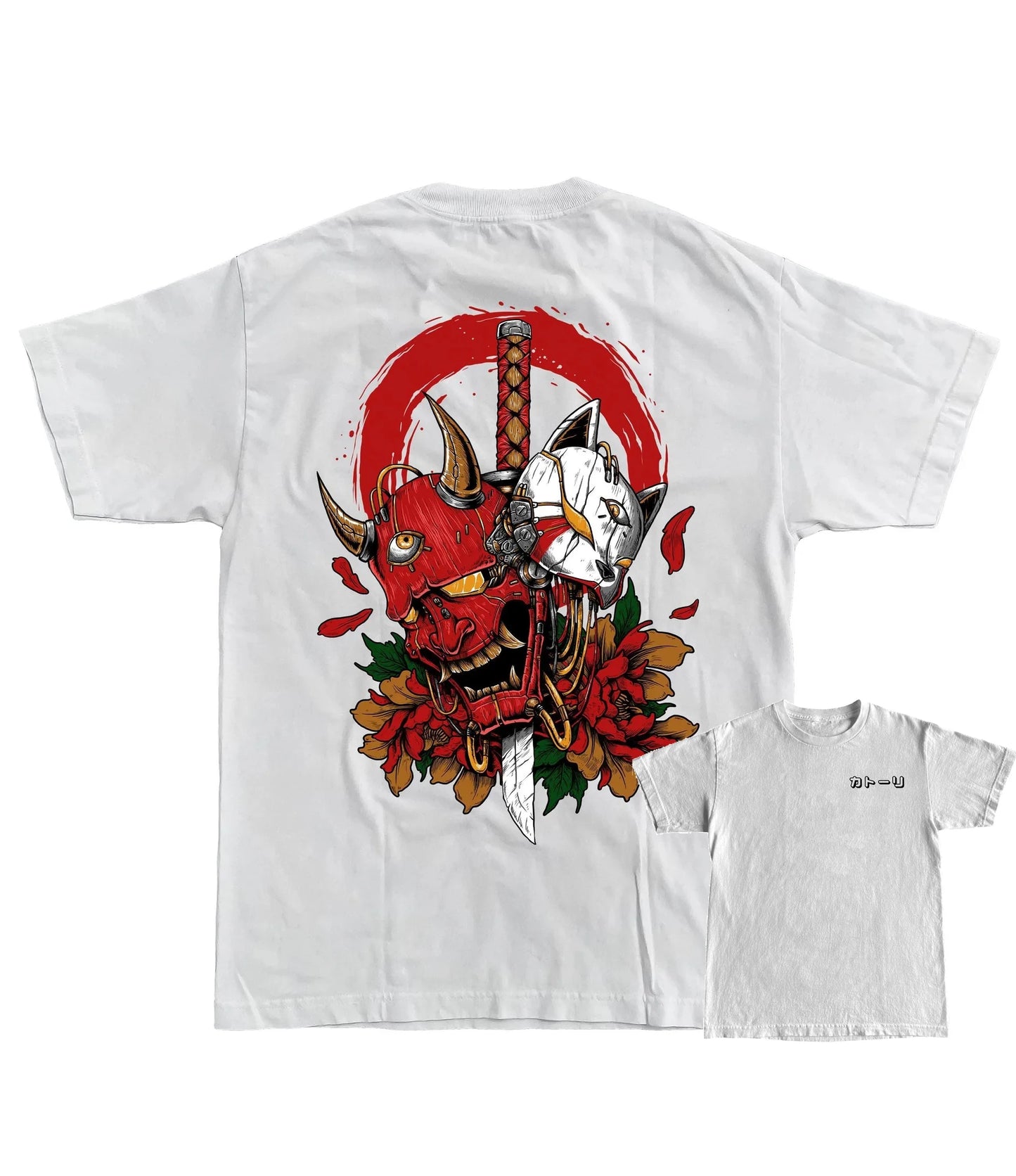 Camiseta preta em branco anime oni camiseta casual solta algodão camisetas moda hip hop street wear roupas masculinas pai-filho roupa 100-4xl