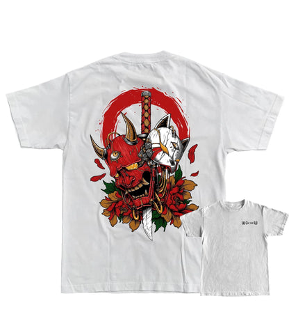 Camiseta preta em branco anime oni camiseta casual solta algodão camisetas moda hip hop street wear roupas masculinas pai-filho roupa 100-4xl