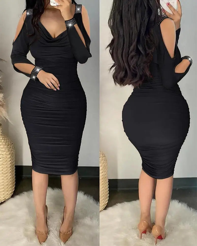 Moda elegante vestido para mulheres sexy bodycon pacote hip fora do ombro manga longa vestidos de festa verão com decote em v novas roupas femininas