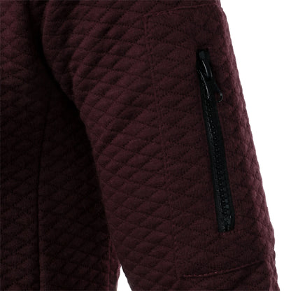 Top masculino com zíper waffle, gola stand, capuz casual, outono e inverno