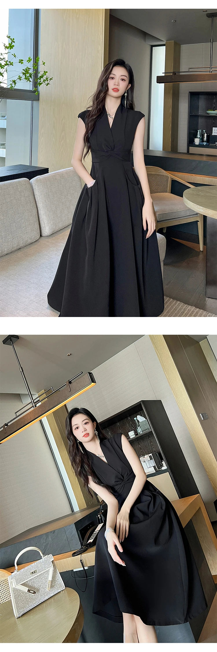 Estilo francês moda verão elegante vestido de noite feminino senhora formal chique sem mangas magro midi festa clube baile robe mujer vestido