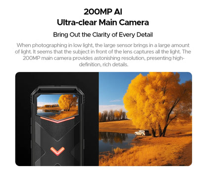 Estreia mundial doogee v max plus telefone robusto 22000mah 36gb (16 +20) 512gb 200mp câmera telefone 6.58 "120hz dimensão 7050 android14