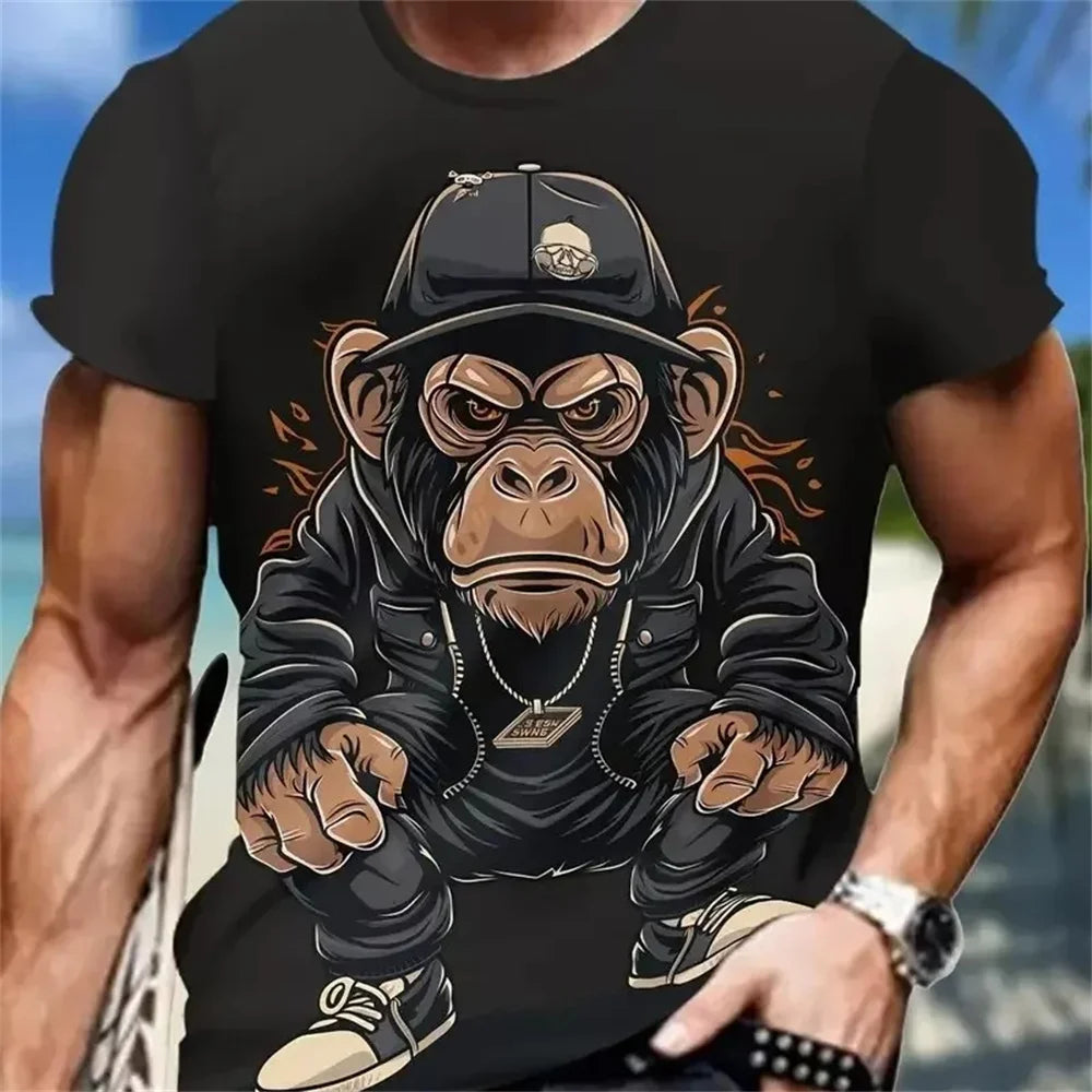 Hip hop macaco padrão impressão camisetas o-pescoço manga curta camiseta roupas de grife dos homens macaco impressão roupas masculinas designer camisetas