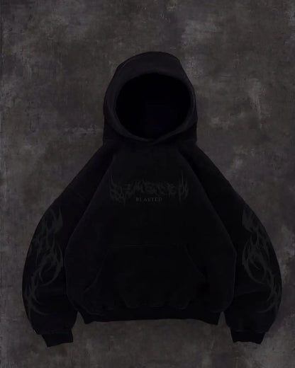 Masculino preto com capuz solto ajuste estilo rua gótico hoodie com punho impressão elegante casual urbano manga longa pulôver design na moda