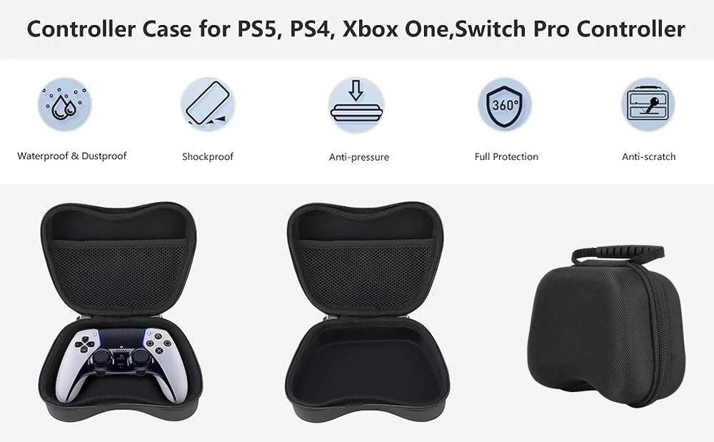 Estojo de viagem rígido para controladores PS5/Xbox Series X/S/Switch - Protetor de transporte de casca dura EVA à prova de choque com bolso para acessórios