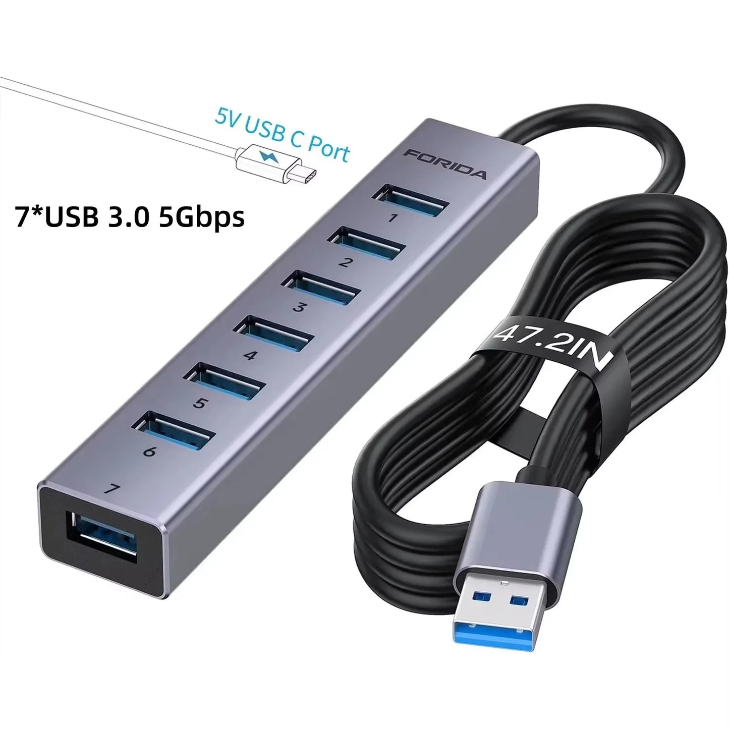 Forida USB 3.0 Hub 8 em 1 USB para rede HUB com 6 portas USB 3.0 de transmissão de dados Gigabit Ethernet e hub adaptador de alimentação 5V/3A