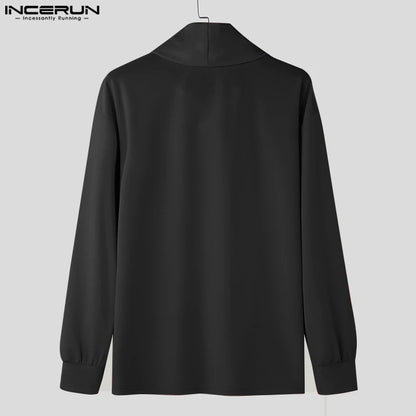 Moda estilo casual topos incerun novo masculino pilha colarinho design hoodies bonito masculino sólido manga comprida pulôver moletom 2024