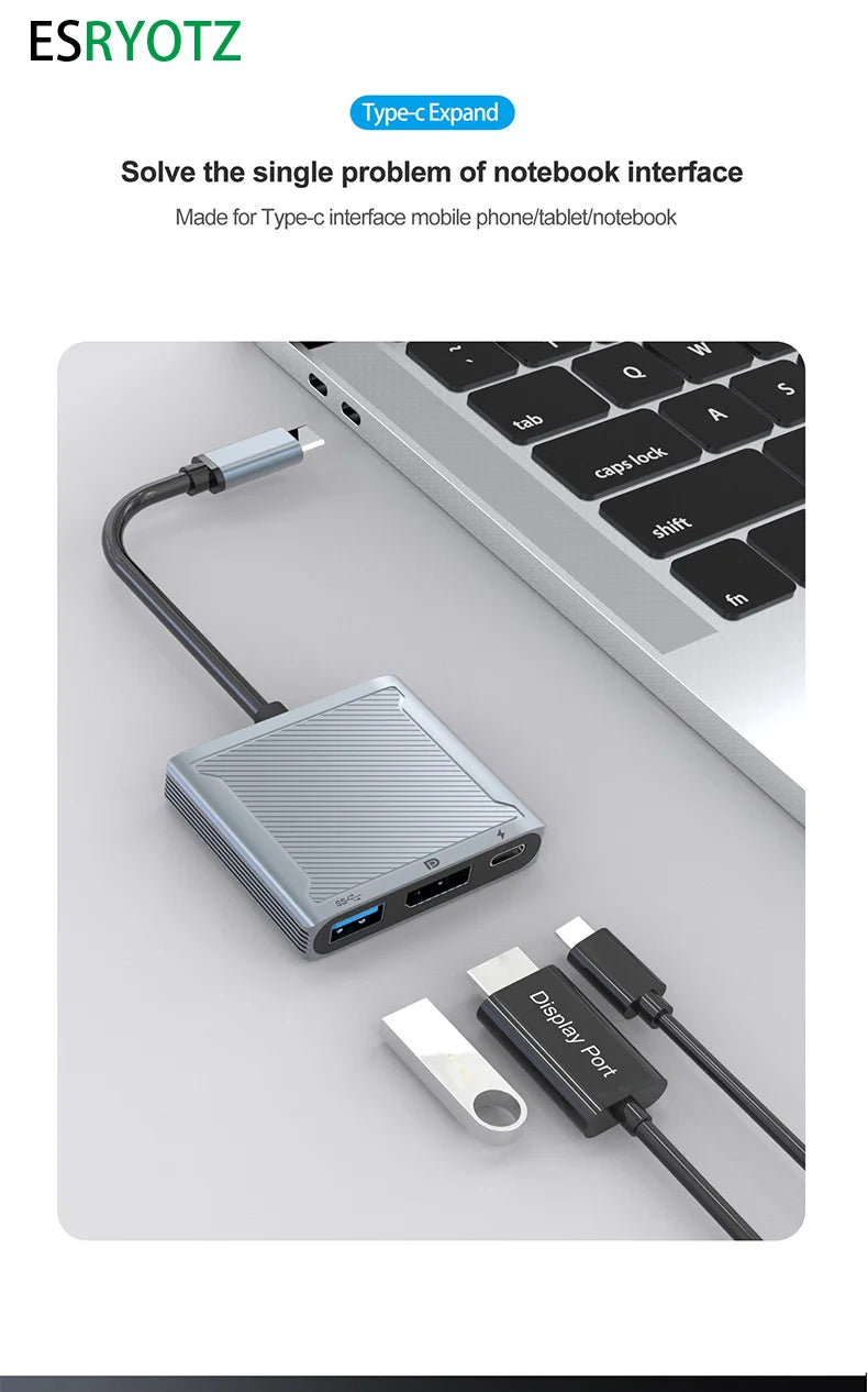 8K 60Hz USB C para Displayport 144Hz hud Thundrbolt USB-C para DP 3 em 1 Hub dock cabo Tipo C para DisplayPort 1.4 cabo para Mackbook