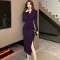 Purpled elegante plissado bodycon terno vestido para mulher 2025 moda coreana vestido formal outono inverno chique sob medida vestido de ocasião