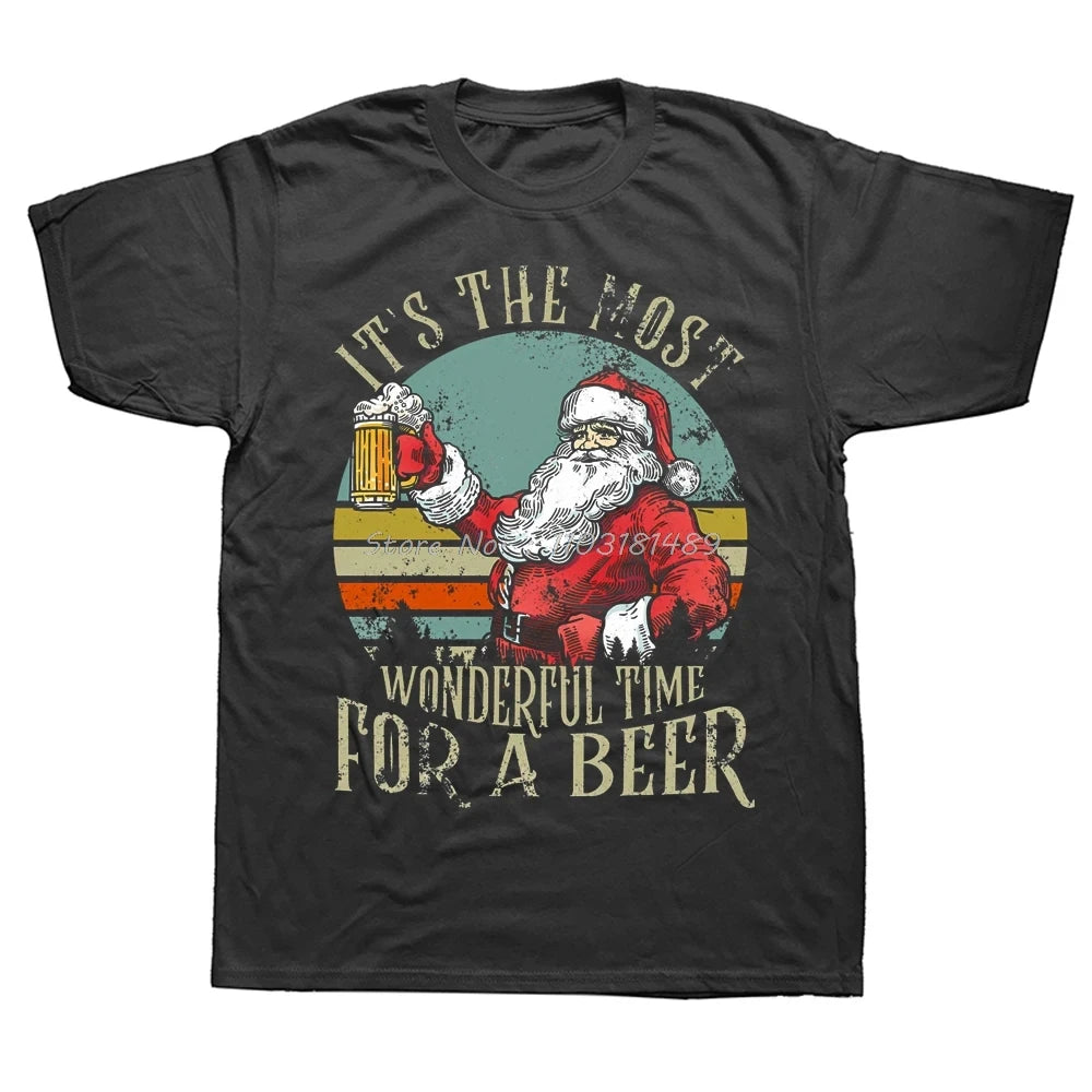 Papai Noel bebendo cerveja camiseta, é o momento mais maravilhoso para uma cerveja, Verão Graphic Cotton Streetwear, Presentes de Natal