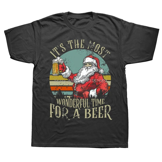Papai Noel bebendo cerveja camiseta, é o momento mais maravilhoso para uma cerveja, Verão Graphic Cotton Streetwear, Presentes de Natal
