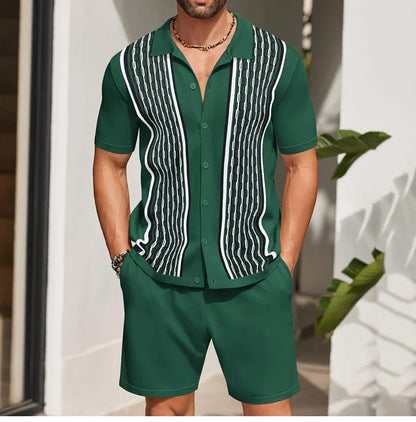 Conjunto de duas peças de seda gelo masculino manga curta, terno casual de negócios, roupa masculina, ginástica, alta qualidade, verão