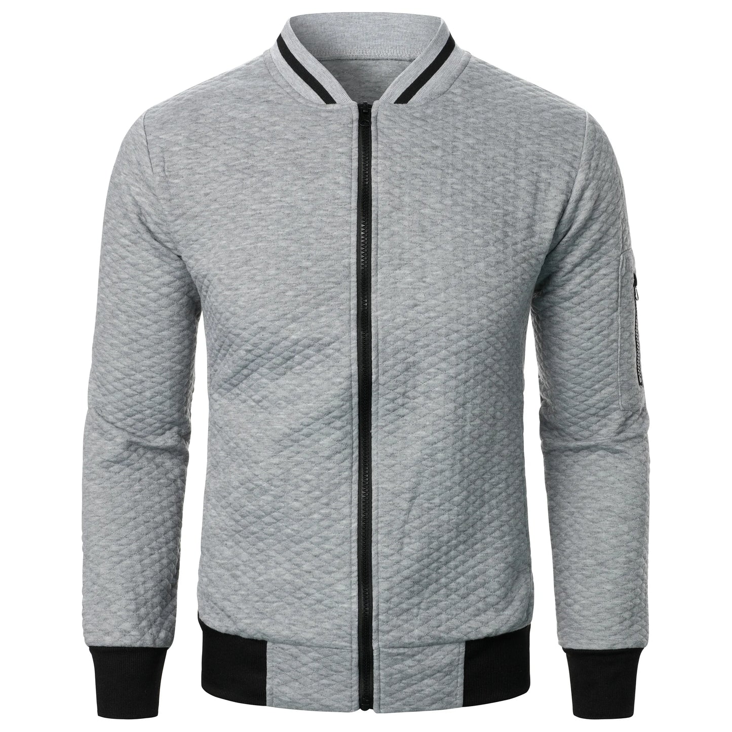 Top masculino com zíper waffle, gola stand, capuz casual, outono e inverno