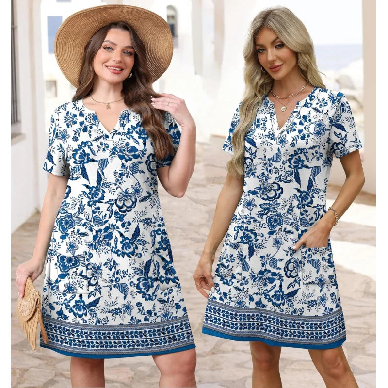 Vestidos de moda para mulheres 2025 casual verão com decote em v vestido de convidado de casamento manga curta moda praia férias roupas