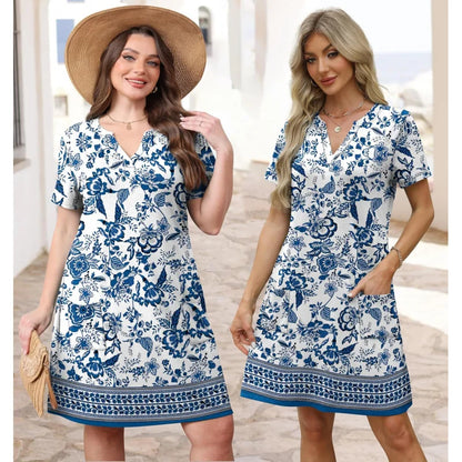Vestidos de moda para mulheres 2025 casual verão com decote em v vestido de convidado de casamento manga curta moda praia férias roupas