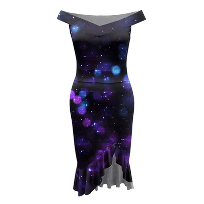 Vestido de festa feminino na altura do joelho, sexy fora do ombro, plissado dividido, bodycon monocromático, glitter, vestidos elegantes, moda feminina