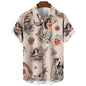 Camisa havaiana retrô masculina com impressão 3D, gráficos sereia, botão casual, manga curta, lapela, streetwear, verão