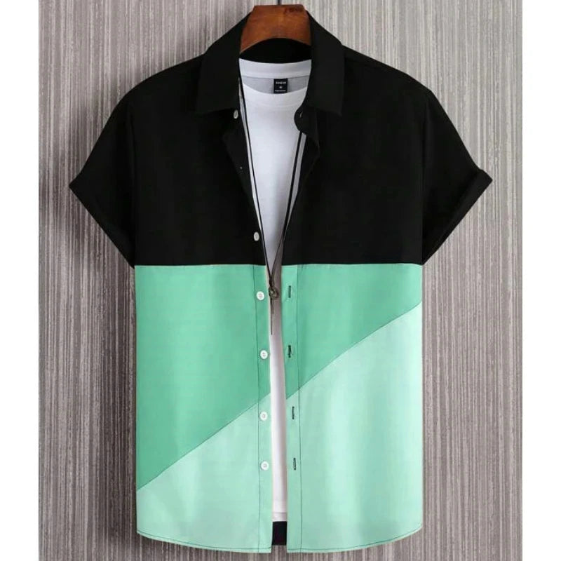 Patchwork xadrez 3d impresso camisa homem/mulher casual moda manga curta camisas botão lapela streetwear roupas unissex de grandes dimensões