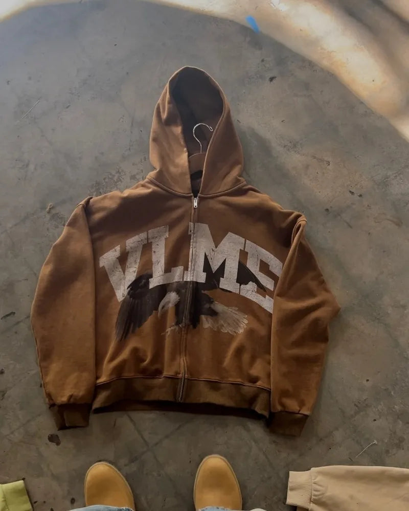 Y2k vintage moda animal impressão hoodie para homens e mulheres harajuku punk moletom rua hip hop tendência zíper jaqueta com capuz