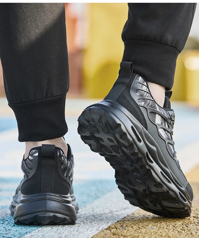 2025 botão rotativo sapatos de segurança homens anti esmagamento anti piercing sapatos de trabalho homens sapatos de dedo do pé de aço antiderrapante sapatos indestrutíveis