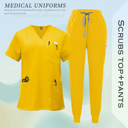 Unissex uniformes cirúrgicos clínicos beleza spa workwear mulher enfermeira médica esfrega conjunto dentista calças superiores terno de enfermagem de alta qualidade