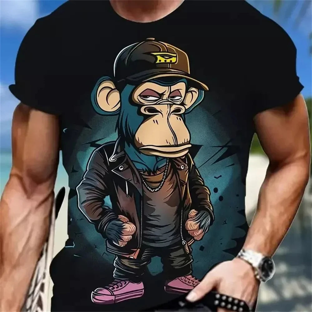 Hip hop macaco padrão impressão camisetas o-pescoço manga curta camiseta roupas de grife dos homens macaco impressão roupas masculinas designer camisetas