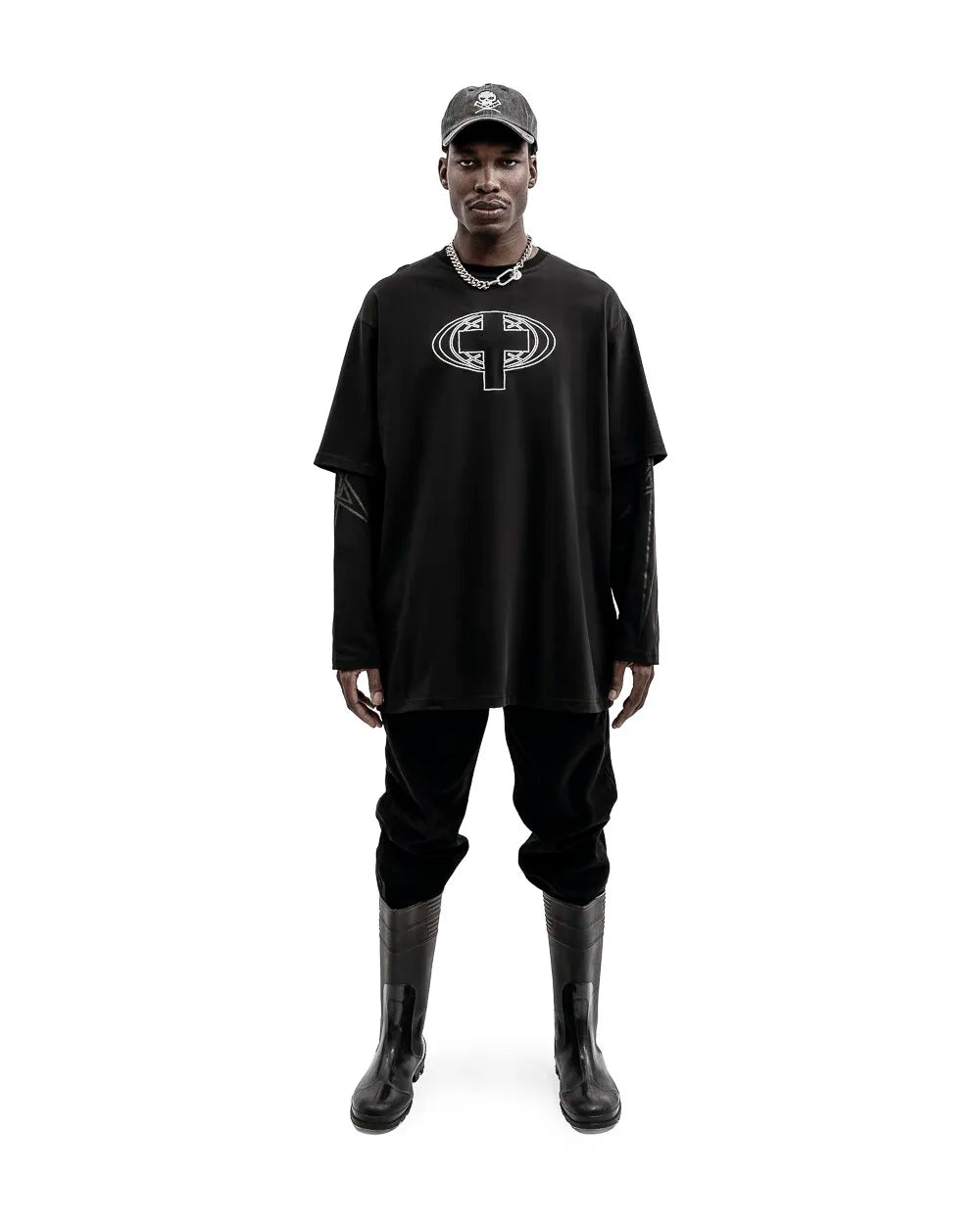 Camiseta gráfica estampada do Satan Club dos homens, roupas Hip Hop, tops de manga comprida, streetwear gótico, Harajuku, Y2K, Hip Hop, 2 peças