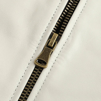 Jaqueta de couro genuíno masculino lapela branca jaqueta de pele de bezerro natural casaco masculino fino ajuste camada superior jaqueta de motociclista